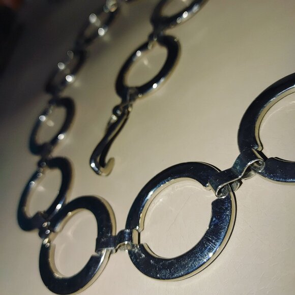 Circle Link Chain Belt Versatile Adjustable Hook Closure Vintage Silver Tone main image 4